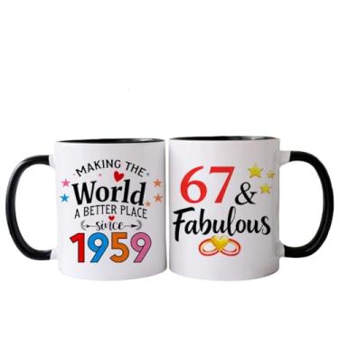 Imagem de PEJAFAN 1959 Presentes de aniversário de 67 anos para mulheres canecas de café, ideias de presente de aniversário de 67 anos para mulheres, homem, pai, marido, copos de aniversário de 67 anos preto e