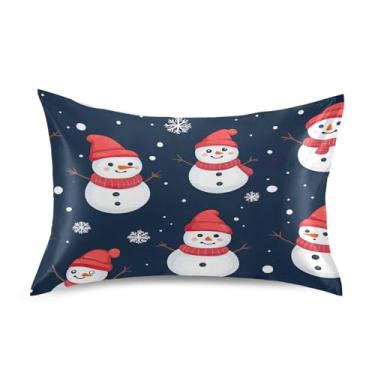 Imagem de Blueangle Linda fronha de cetim boneco de neve para cabelo e pele, fronha de seda, tamanho Queen (50,8 x 76,2 cm) - Capas de almofada de cetim refrescantes com fecho de envelope (571)