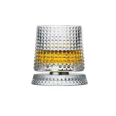 Imagem de 360° Rotating Whiskey Glass Tumbler, Unique Spinning Old Fashioned Whiskey Glasses With Base, Diamond Textured Wine Glass, For Parties, Bars, Restaurants and Families (Style B)