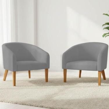 Imagem de Poltrona Sala Decorativa Kit 2 Stella Pé Madeira Trapézio Castanho Sin