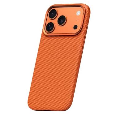 Imagem de Genérico Capa magnética para iPhone 17/17 Pro/17 Pro MAX, capa protetora para câmara de PC rígida fina à prova de impactos (laranja, 17)