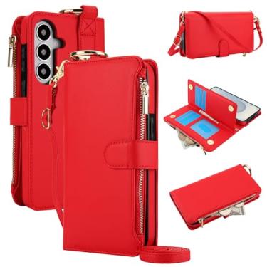 Imagem de Capa carteira de couro PU para Samsung Galaxy S26 Plus, [bloqueio RFID] [bolso com zíper] [porta-cartão] capa protetora flip folio livro com corda transversal/pulso/anel capa de telefone homens