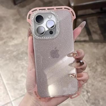 Imagem de HTVJFX Capa ultrafina transparente com glitter e sem moldura para iPhone 16 Pro Max, capa rígida de acrílico à prova de choque (para iPhone 16 Pro Max/rosa)