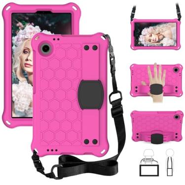 Imagem de iDOMi Capa infantil para Samsung Galaxy Tab A11/A9 com alça de ombro, suporte embutido, antiderrapante, leve, resistente, à prova de choque, amortecedor protetor para Galaxy Tab A11/A9 de 21 cm, rosa