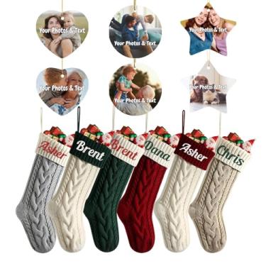 Imagem de Conjunto de meias de Natal personalizadas para a família com enfeites de foto personalizados (12 peças no total), decoração aconchegante para lareira e árvore de Natal