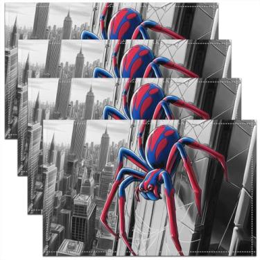 Imagem de Jogo americano infantil aranha azul vermelha, cinza, para meninos e adolescentes, homens, tapete de mesa moderno para decoração de mesa de jantar, festa, pacote com 10, 30 x 45 cm