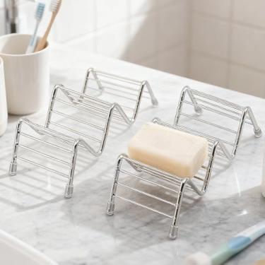 Imagem de Suporte de sabão de aço inoxidável em forma de W, rack de pia de banheiro impermeável, organizador de armazenamento de drenagem criativo para balcão de cozinha, dormitório (15,3 x 6,5 x 5 cm)