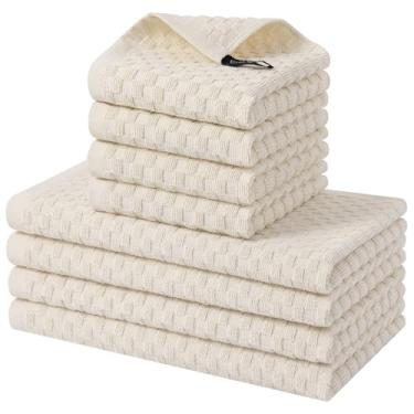 Imagem de Homaxy Conjunto de toalhas de cozinha e panos de prato 100% algodão, 30 x 30 x 63 cm, conjunto de 8 panos de prato felpudos a granel, toalha de mão super macia e absorvente com laço para pendurar