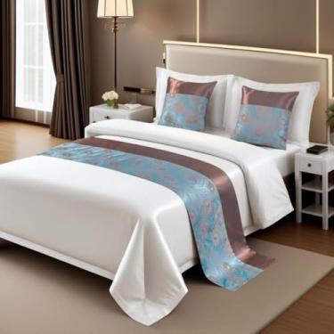Imagem de Corredor de cama de luxo e cachecóis, manta de cama king size, protetor jacquard resistente a rugas, adiciona uma camada elegante para quarto de hóspedes contemporâneo, decoração de luxo de hotel