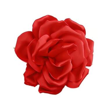 Imagem de ONLYJUMP Broche de tecido rosa para mulheres delicado cetim grande broches de flor rosa grampo de cabelo alfinetes de lapela para festa de casamento vestido de dança acessórios de roupas, Medium, Liga