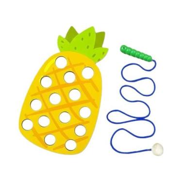 Imagem de Brinquedo Educativo De Enfiar Frutas Em Madeira Para Crianças, Conjunt