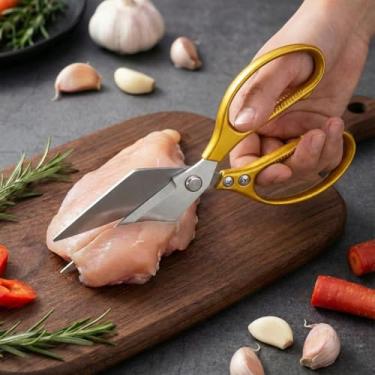 Imagem de Tesouras de cozinha, tesouras de aves resistentes, tesouras de cozinha japonesas para carne ossos de frango, peru, presentes de Natal para homens e mulheres, ouro