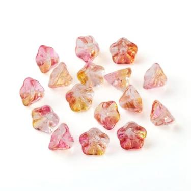 Imagem de 100 peças de contas galvanizadas de flores de trompete de vidro 8,5 x 8 x 5,5 mm laranja rosa trompete contas espaçadoras de vidro floral para brincos faça você mesmo colar braceles joias artesanato