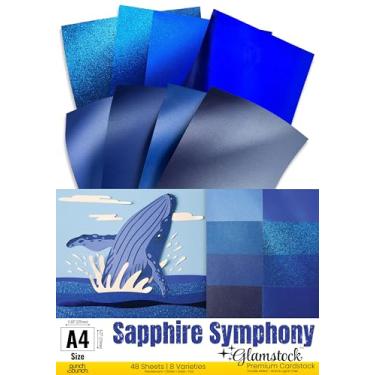 Imagem de Punch Bunch Sapphire Symphony Glamstock – Livro de cartolina azul premium com papéis perolados, cetim, alumínio e glitter, 48 páginas, tamanho A4, para álbuns, artesanato e convites