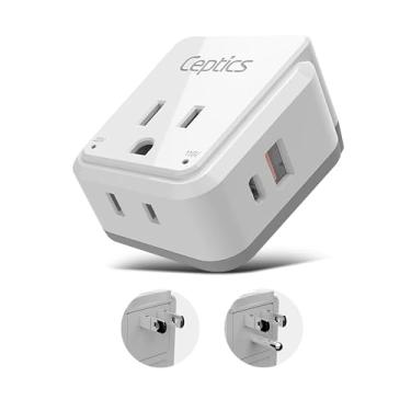 Imagem de Ceptics Adaptador de viagem da Índia para o Japão, Filipinas, conjunto de adaptadores de plugue de viagem elétrico, 20W PD e QC, USB duplo e USB-C 3.1A - 2 soquetes EUA - Compacto - Use nos EUA