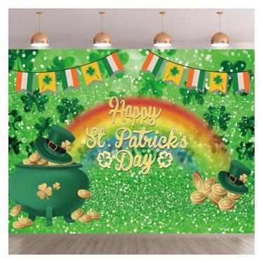 Imagem de Pano de fundo para fotos feliz dia de São Patrício, 2,8 x 1,8 m, faixa de fundo para fotografia de trevo irlandês da sorte, faixa de tecido de poliéster, adereços de estúdio para cabine de vídeo