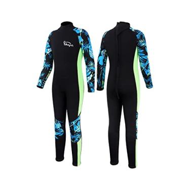 Imagem de Yikayin Roupa de mergulho infantil de comprimento total, roupa de banho para adolescentes de 2,5 mm, zíper nas costas, para meninos e meninas, neoprene para natação, mergulho, snorkeling, surfe, SUP
