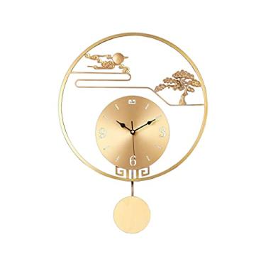 Imagem de U5GAAALPPQ9 Relógio de parede novo estilo chinês relógio de parede cobre casa sala de estar quarto decoração de parede mudo relógio de parede oco número 19,09 polegadas decoração relógio (tamanho: B2