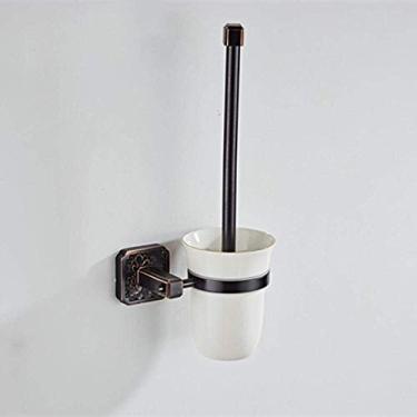 Imagem de U5GAAALPPQ9 Conjunto de escovas de vaso sanitário - Suporte de escova de vaso sanitário de cobre bronze preto barra de banheiro rack preto copo de cerâmica para banheiro