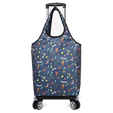 Imagem de Bolsa dobrável para carrinho de compras de liga de alumínio com 4 rodas destacável, resistente, portátil, 2 em 1, para supermercado, viagem, piquenique, escada, carrinho leve e durável