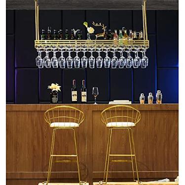 Imagem de Prateleira de teto para vinho, rack de vinho pendurado, suporte para copos de vinho, cabideiro/prateleira de bar de luxo leve, rack de copo de vinho pendurado de cabeça para baixo, suporte criativo