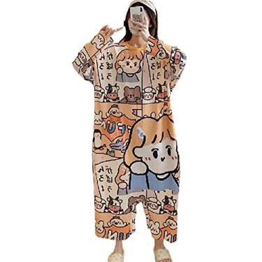 Imagem de HHHJQFAAT Pijama feminino feminino primavera e outono inverno manga longa camisola roupas de casa (saia animal)