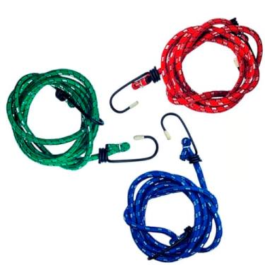 Imagem de Kit com 3 Cordas Elástica Extensor De 92 A 122cm Corda para Bagageiro Carga Moto Bike Bicicleta Caçamba