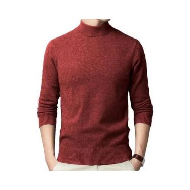 Imagem de Suéter Masculino De Cor Sólida Para Outono Inverno Com Gola Alta Casua