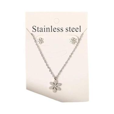 Imagem de Conjunto De Joias Femininas Em Aço Inoxidável Com Flor E Zircônia Cúbi