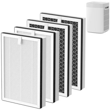 Imagem de Pacote com 4 filtros de substituição HEPA compatíveis com purificador de ar portátil NuWave OxyPure 47401 47402 47404 para salas grandes de até 3,5 metros quadrados com entrada de ar dupla face
