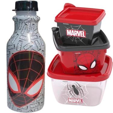 Imagem de Kit Lanche Escola Homem Aranha Infantil Potes e Garrafa - Plasútil