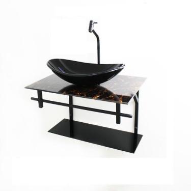 Imagem de Gabinete de Vidro Para Banheiro 60cm Ap Slim Marmorizado - Ekasa, Márm