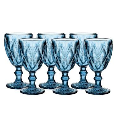 Imagem de Jogo De Taças Para Vinho Ou Água 6 Peças Diamond 320ml Azul - Mimo Sty