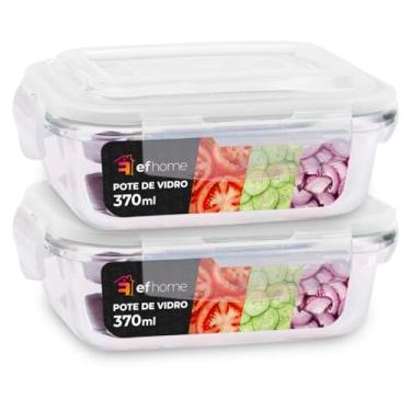 Imagem de KIT 2 Potes de Vidro Retangular com Tampa Hermética 370ml Cor: Transparente