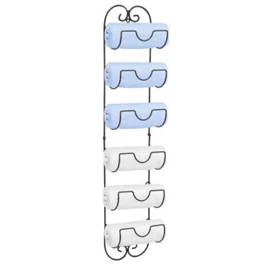 Imagem de FHUIEWRY Toalheiros para suporte de parede de banheiro, suporte de armazenamento de toalhas enroladas de 6 níveis, suporte de parede para vinho, toalheiro de metal para spa, salão, trailer