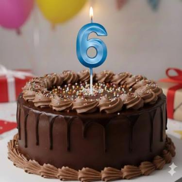 Imagem de Vela De Aniversário Mini Design Número Com 5Cm Silver Festas Azul (Número 6)