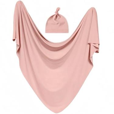 Imagem de Cobertores para bebês com conjunto de gorro combinando para recém-nascidos para berçário, envoltório unissex, macio, sedoso, neutro para bebês meninas e meninos (rosa)
