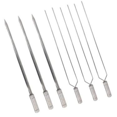 Imagem de Kit 6 Espetos Churrasco Aço Inox Duplo e Espada Lâmina 80c - LAURINDOS