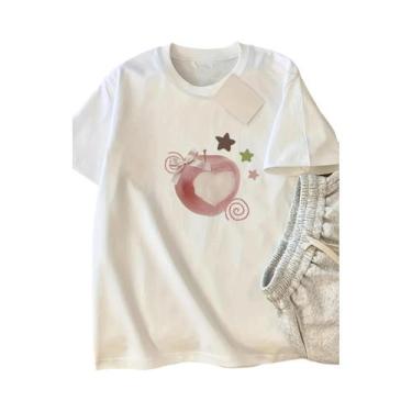 Imagem de Camiseta Feminina Branca Y2K Com Estampa De Coração Vermelho, Ajuste C