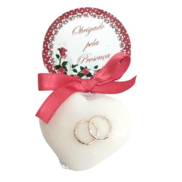 Imagem de Kit 50 Sabonetes Coração Aliança Lembrancinha de Casamento, Glicerina, Tema Romântico, 50 Unidades (vermelho)
