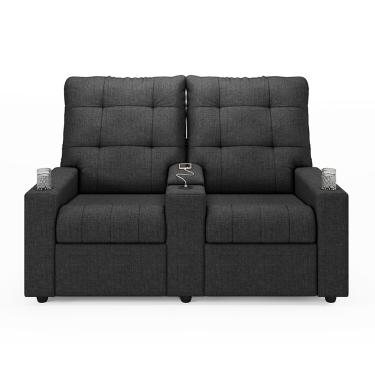 Imagem de Poltrona Reclinável Para Cinema Parma 2 Lugares Baú USB Linho Grafite FH1 - D'Rossi