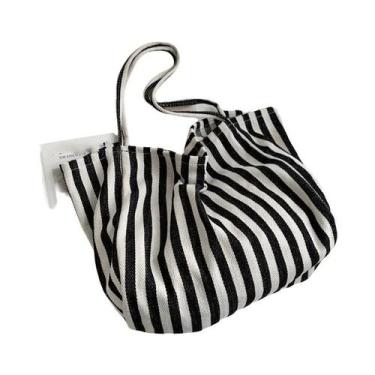 Imagem de Bolsa Tote De Lona Listrada De Grande Capacidade Para Mulheres, Bolsa 