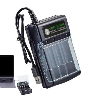 Imagem de Carregador de bateria AA de 4 compartimentos | Carregadores domésticos de carregamento rápido | Pacote de bateria com carregador alcalino indicador para baterias alcalinas de 1,5 V