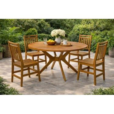 Imagem de Conj mesa julia redonda 1,10 com 4 cadeiras madeira maciça eucalipto -