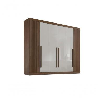 Imagem de Roupeiro 6 Portas Ripado 6 Gavetas Sem Pés Da Vinci Plus - D' Doro Cinamomo/off White/ripado