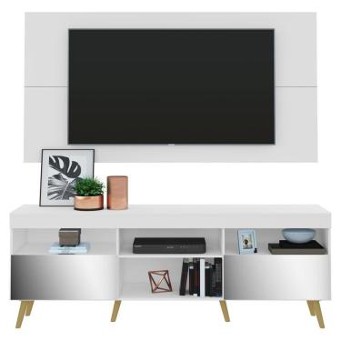 Imagem de Rack Com Painel Tv 65" Retrô Com Espelho Flórida Multimóveis V3138 Branco/Natural Branco/Natural