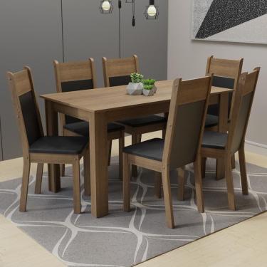 Imagem de Mesa Tampo de Madeira com 6 Cadeiras Rustic Preto