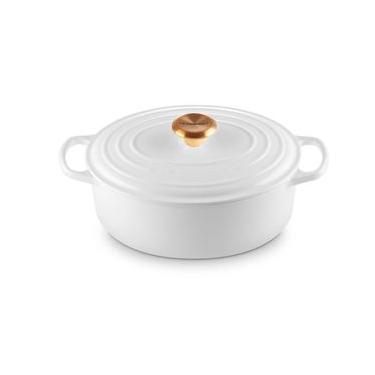 Imagem de Panela Oval Signature com Pegador Dourado 31 cm Branco Le Creuset