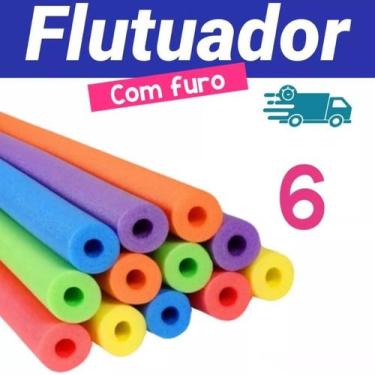 Imagem de Kit 6 Macarrão Flutuador Piscina  Boias Espaguete com Furo para Praia/