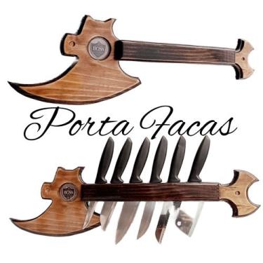Imagem de Organizadores de Cozinha Cepo Porta Facas Machado Valhalla em Madeira 